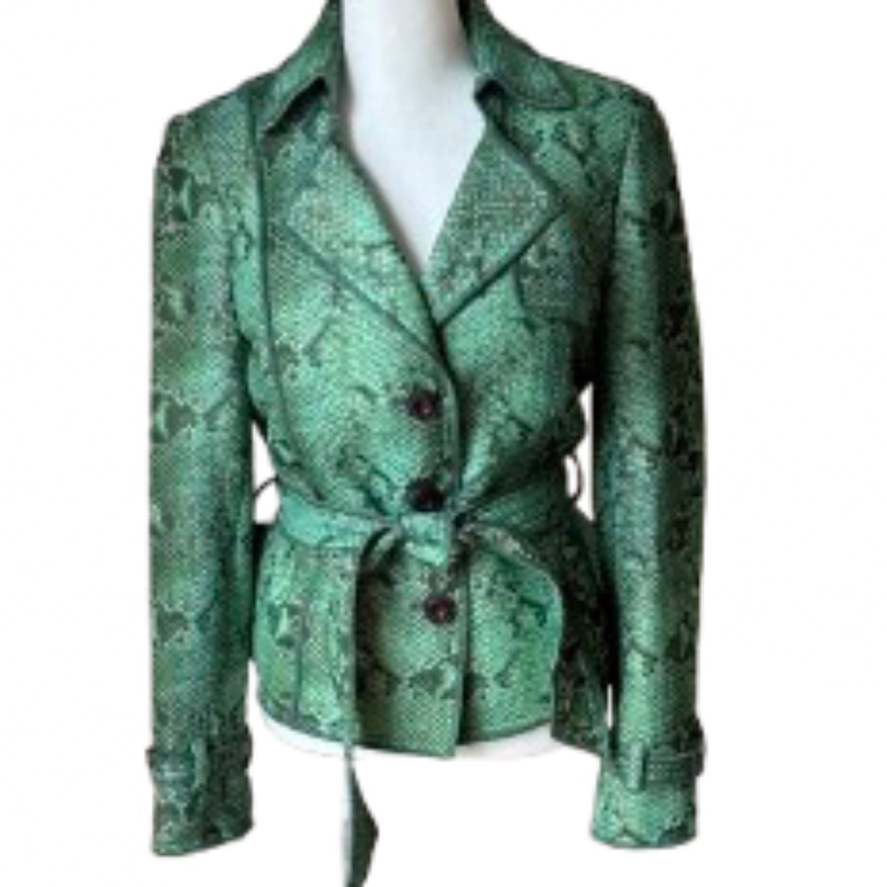Worth New York Green Snakeskin Print Jacket Belted Statement Blazer XS